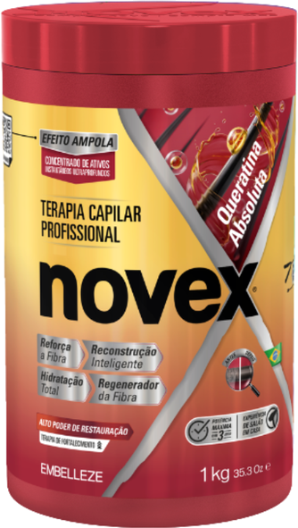 Rótulo de pote de tratamento capilar Novex Queratina Absoluta