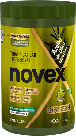 Rótulo de creme de tratamento capilar Novex Azeite de Oliva e Alecrim