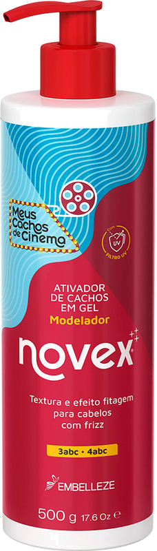 Rótulo de frasco de ativador de cachos Novex em gel